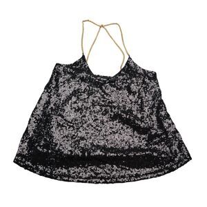 Michel Shirt Womens S Black Sleeveless Sequin Shimmer Chain Tank Top